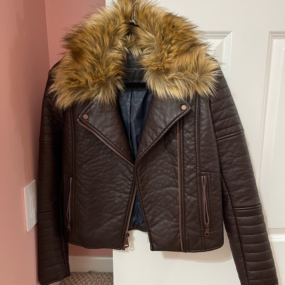 Marc New York Vtg. Look Faux Fur Trimmed Style Faux Leather Jacket